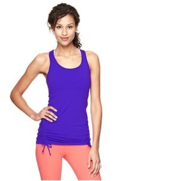 GAP FIT Drawstring Tie Side Ruched Tank Top Purple Royal Blue Active Yoga XS - Picture 2 of 6